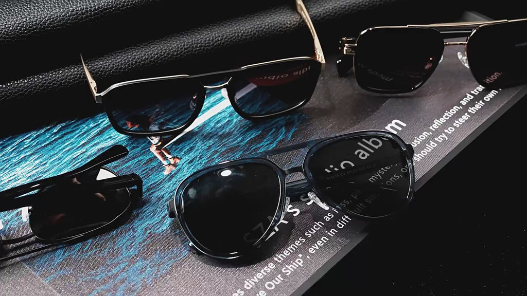 FOURGEM Mens Rectangle Aviator Polarized Metal Acetate Sunglasses S15219