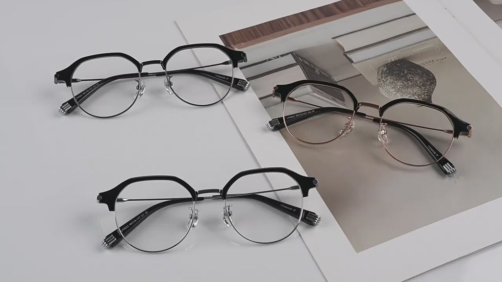 FOURGEM Business Round Titanium Browline Anti-Blue Light Eyeglasses LF9023