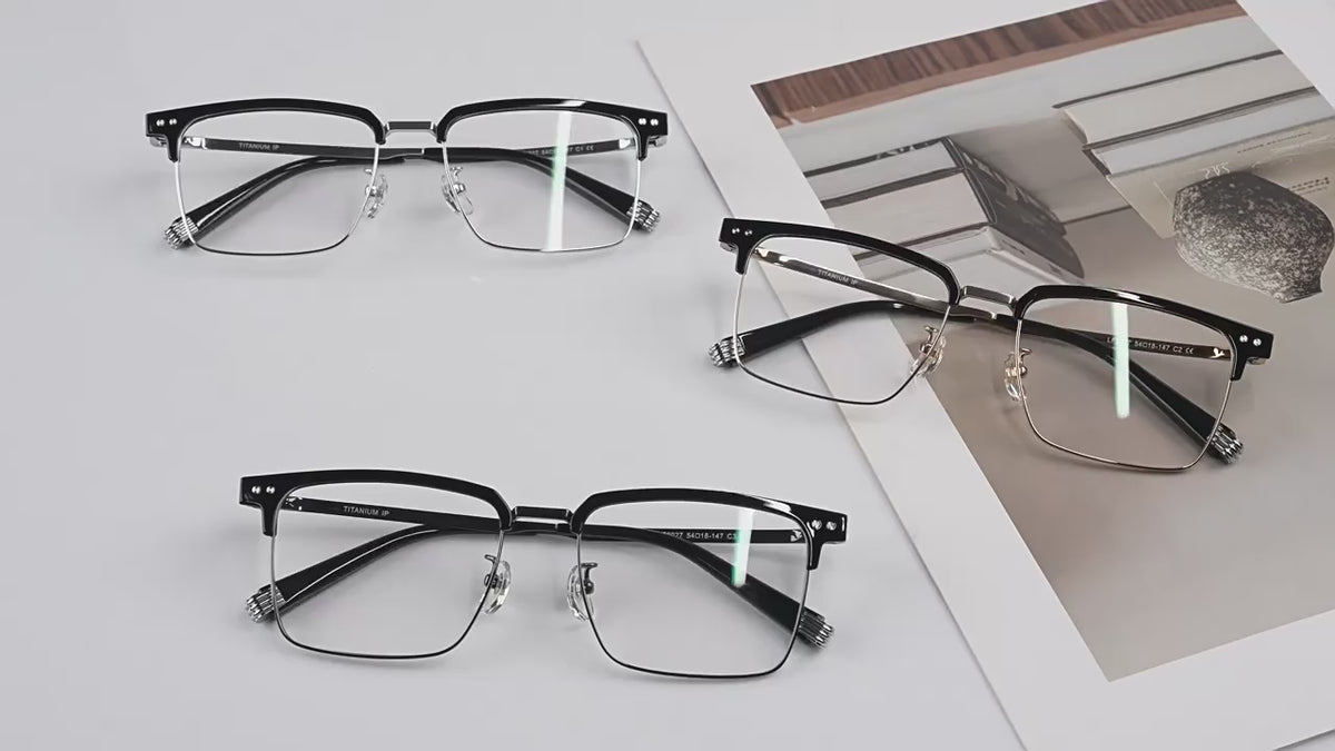 FOURGEM Business Square Titanium Browline Anti-Blue Light Eyeglasses LF9026