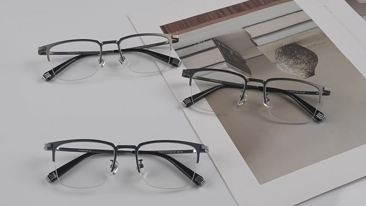 FOURGEM Business Rectangle Titanium Half-Rim Anti-Blue Light Eyeglasses LF9018