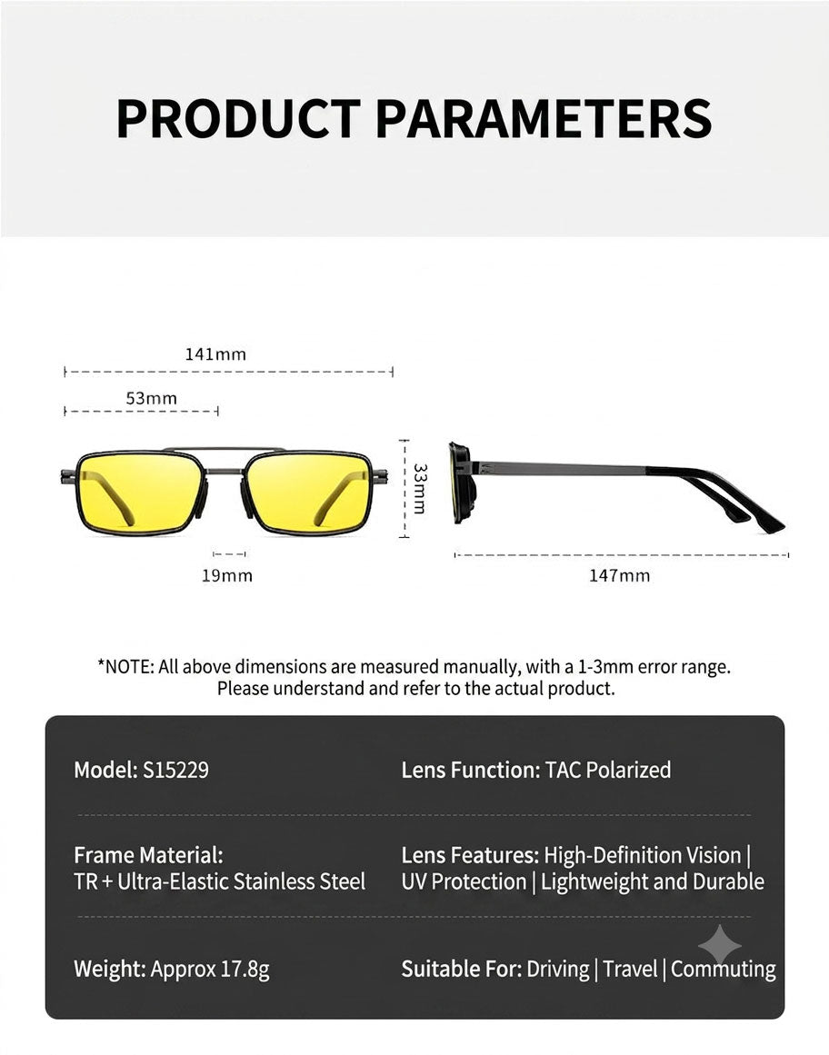 FOURGEM Stainless Steel Rectangle Polarized Sunglasses S15229