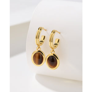 Tiger eye stone earrings gold color